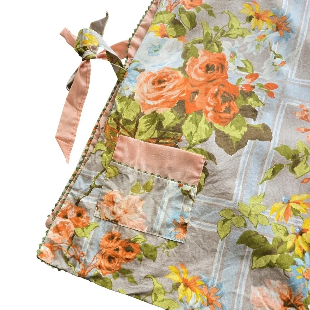 Handmade Reversible Floral Kitchen Apron Pockets Retro Cotton Linen Cottagecore